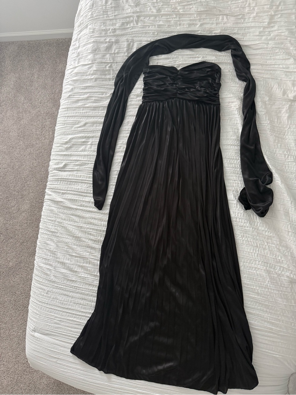 Amazon Black Strapless Pleated Evening Gown with Scarf Detail - Never Worn - Picture 3 of 4